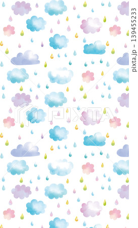 水彩風 かわいい雲と雨のパターン 縦 水彩風 かわいい雲と雨のパターン 縦 139455233