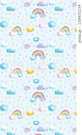 水彩風 かわいい虹と雲と雨のパターン 縦 139455234