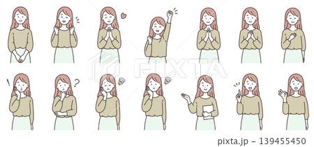 若い女性の様々なポーズ　上半身 139455450