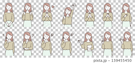 若い女性の様々なポーズ　上半身 139455450
