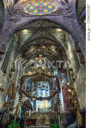 Palma Cathedral interior, Majorca, Spain, featuring Gothic architecture and religious art 139455587