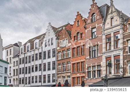Traditional architecture in Antwerp, Belgium Row of historic buildings under cloudy sky 139455615