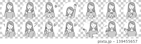 Various poses of a young woman; face; circular; monochrome. Various poses of a young woman; face; circular; monochrome. 139455657