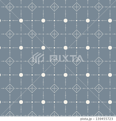 Minimalist Blue Geomatics Seamless Pattern with Diamond Icons and Technical Grid Lines 139455723