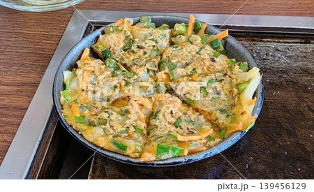 Traditional Korean Savory Vegetable Pancake Pajeon with Scallions and Carrots Traditional Korean Savory Vegetable Pancake Pajeon with Scallions and Carrots 139456129