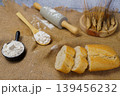 Fresh bread, flour, and wheat for baking 139456232