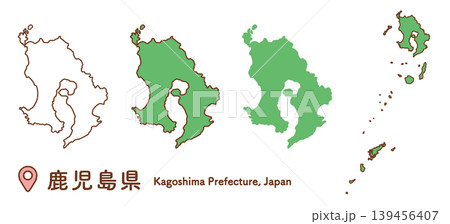 シンプルで使いやすい鹿児島県の地図イラスト3点セット｜九州地方・地理・学習素材 139456407