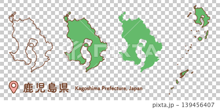 シンプルで使いやすい鹿児島県の地図イラスト3点セット｜九州地方・地理・学習素材 139456407