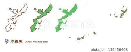 沖縄県の地図イラストセット｜フラットデザイン・ベクター素材 139456408