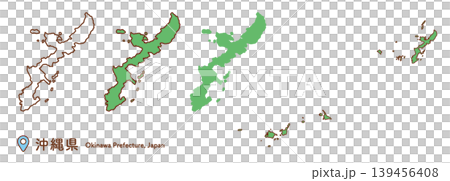 沖縄県の地図イラストセット｜フラットデザイン・ベクター素材 139456408