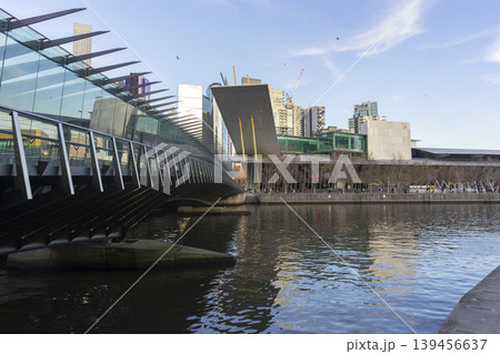 Melbourne, Australia - July 7, 2024 : Landscape of the South Wharf with the blue sky in Melbourne, Australia on July 7, 2024. 139456637