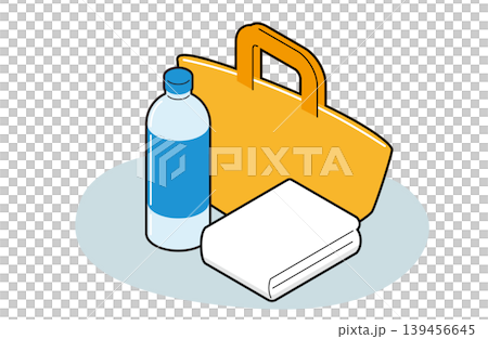 ペットボトルと白タオルと小さいバッグ(床置き&影あり) ペットボトルと白タオルと小さいバッグ(床置き&影あり) 139456645