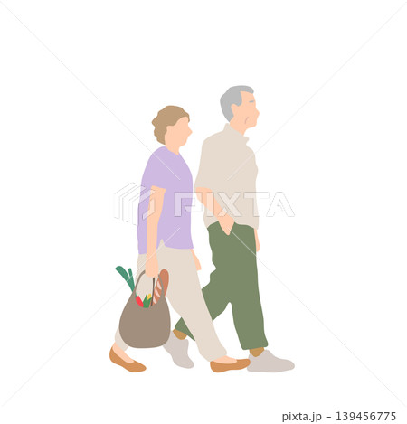 買い物袋を持って歩くシニア夫婦のイラスト 買い物袋を持って歩くシニア夫婦のイラスト 139456775