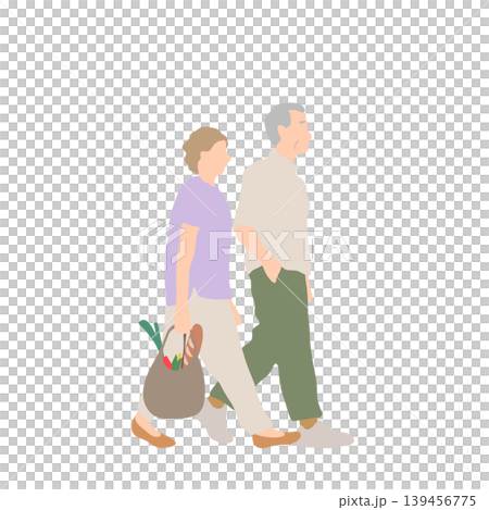 買い物袋を持って歩くシニア夫婦のイラスト 買い物袋を持って歩くシニア夫婦のイラスト 139456775