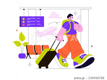 Airport Vector Illustration Featuring Air Travel Terminal Passenger Departure Lounge Airplane and Tourism Transportation Design 139456788