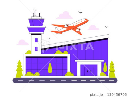 Airport Vector Illustration Featuring Air Travel Terminal Passenger Departure Lounge Airplane and Tourism Transportation Design 139456796
