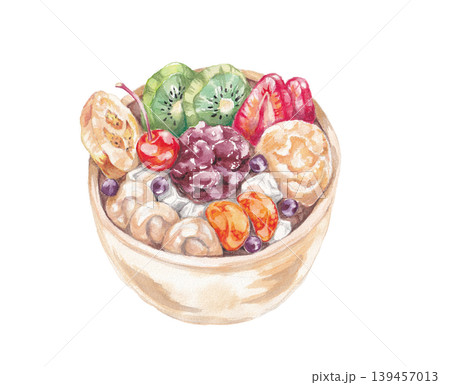 フルーツあんみつの手描き水彩イラスト フルーツあんみつの手描き水彩イラスト 139457013