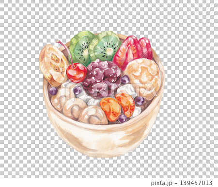 フルーツあんみつの手描き水彩イラスト フルーツあんみつの手描き水彩イラスト 139457013