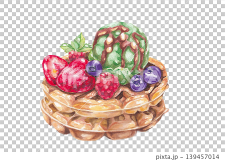 手繪水彩水果華夫餅插圖 139457014