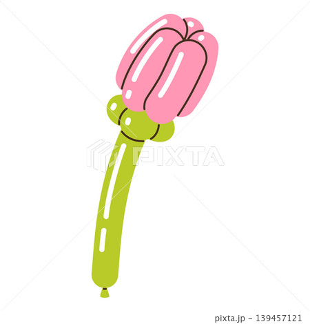 A pink tulip-shaped balloon on a green stem, flower, or plant. 139457121