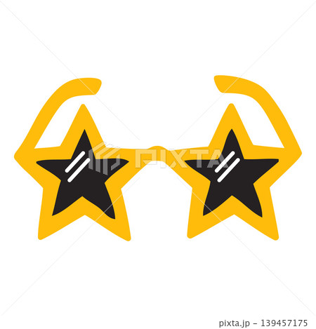 Sunglasses yellow star shape vector doodle icon, festive fashion summer or party eyewear accessory, carnival decoration Sunglasses yellow star shape vector doodle icon, festive fashion summer or party eyewear accessory, carnival decoration 139457175