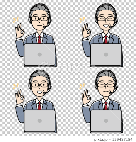 An illustration of a veteran male telephone operator giving an OK sign with a smile. An illustration of a veteran male telephone operator giving an OK sign with a smile. 139457184