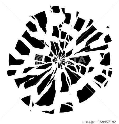 Shattered glass or fissured round shape, black broken fragments circle background with cracks, split vector animation Shattered glass or fissured round shape, black broken fragments circle background with cracks, split vector animation 139457192