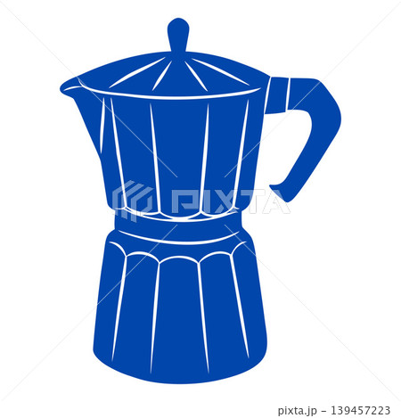 Coffeepot, coffee kettle blue line art, teapot, kitchen utensil for making a hot drink, household equipment isolated Coffeepot, coffee kettle blue line art, teapot, kitchen utensil for making a hot drink, household equipment isolated 139457223