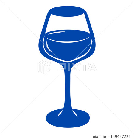 Glass of wine blue line art, alcohol beverage, cabernet wineglass, sparkling party drink vector hand drawn silhouette 139457226