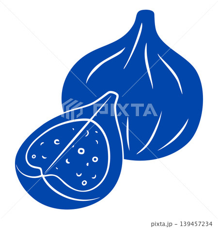 Fresh fig fruit with seeds blue line art vector icon, sweet ripe tropic exotic fruit, organic juicy snack dessert 139457234