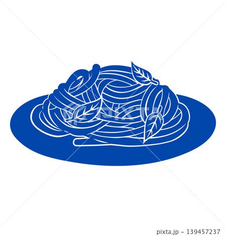 Italian pasta, macaroni and spaghetti, noodles food with mint basil leaves, vector blue silhouette Mediterranean cuisine Italian pasta, macaroni and spaghetti, noodles food with mint basil leaves, vector blue silhouette Mediterranean cuisine 139457237