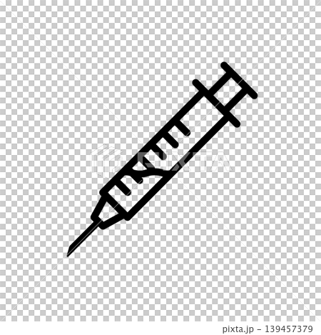 Simple line drawing pictogram vector illustration of a syringe 139457379