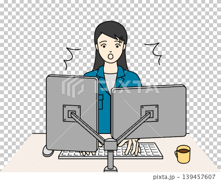 一位身穿工作服的女士因現場管理中出現的問題和錯誤而驚慌失措。 139457607