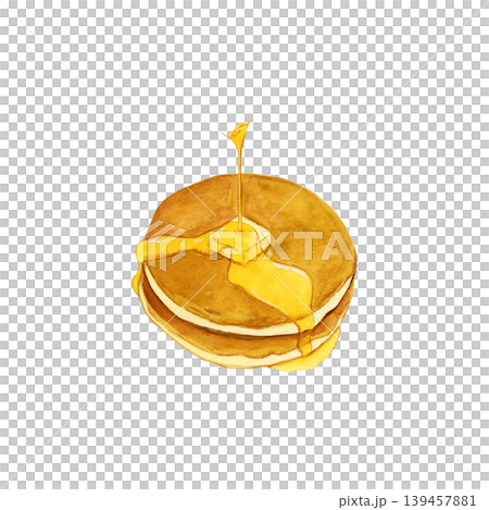 手描き水彩のはちみつがかかるホットケーキ2枚重ね バター付きイラスト 手描き水彩のはちみつがかかるホットケーキ2枚重ね バター付きイラスト 139457881