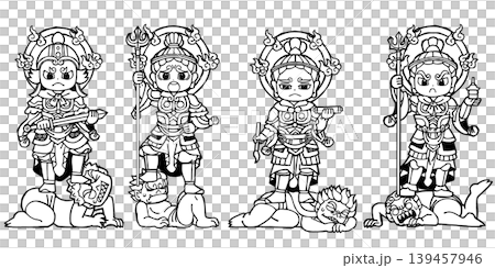 Set of the Four Heavenly Kings (Dhritarashtra, Virudhaka, Virupaksha, and Vaishravana) (monochrome) 139457946
