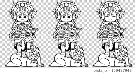 Set - Four Heavenly Kings - Dhritarashtra (monochrome) 139457948