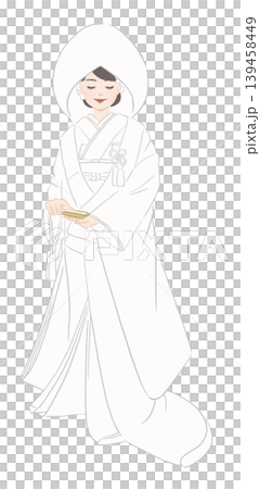 Illustration of a woman wearing a white wedding kimono Illustration of a woman wearing a white wedding kimono 139458449