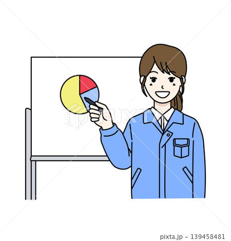 女性作業員 指差し 説明 グラフ ホワイトボード イラスト 139458481