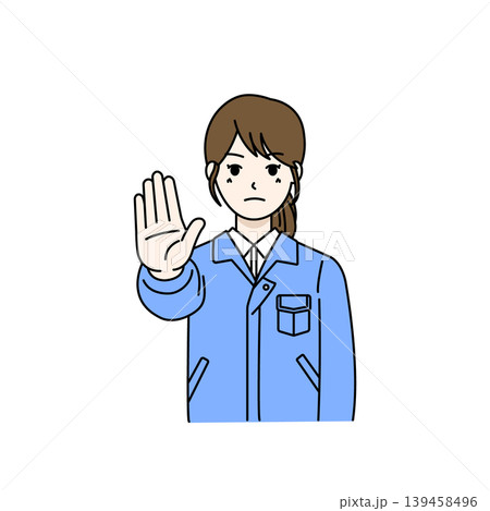 女性作業員 注意 ストップ 警告 安全 ジェスチャー イラスト 139458496