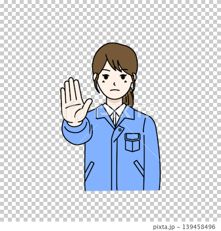 女性作業員 注意 ストップ 警告 安全 ジェスチャー イラスト 139458496