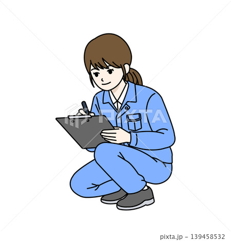 女性作業員 点検 チェック 記録 クリップボード しゃがむ イラスト 女性作業員 点検 チェック 記録 クリップボード しゃがむ イラスト 139458532