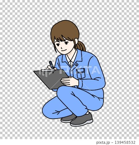 女性作業員 点検 チェック 記録 クリップボード しゃがむ イラスト 女性作業員 点検 チェック 記録 クリップボード しゃがむ イラスト 139458532