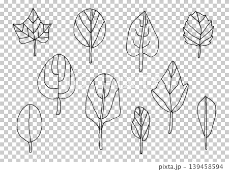 シンプルな手描きの葉っぱのイラストセット（黒） 139458594