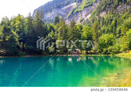 Blausee lake or Blue Lake in Bernese Oberland, Kandergrund, Switzerland 139458646