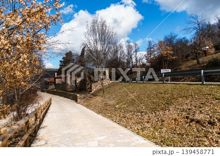 Puebla de la Sierra village stone house in winter 139458771