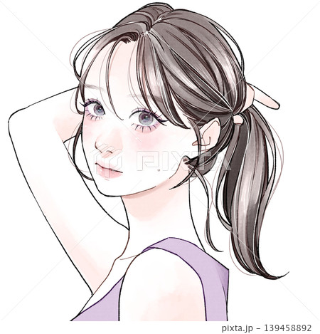 髪を後ろでまとめている女性 髪を後ろでまとめている女性 139458892
