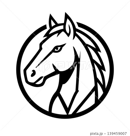 Horse Face Black Line Illustration Character Vector Logo Template 139459007