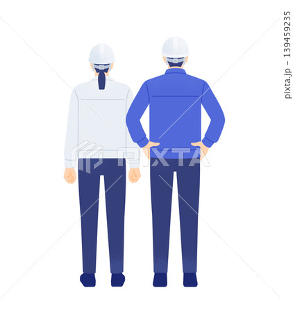 自信とたくましさを感じる現場作業員の後ろ姿 男女2人の全身ベクター素材 139459235