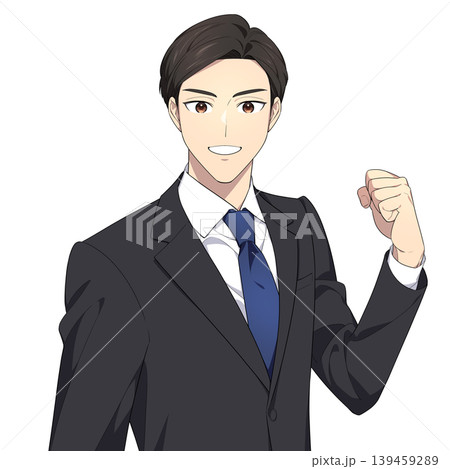 ガッツポーズする社会人男性のイラスト ガッツポーズする社会人男性のイラスト 139459289