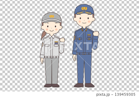 Full-body illustration of a firefighter and paramedic making a victory pose. Full-body illustration of a firefighter and paramedic making a victory pose. 139459305